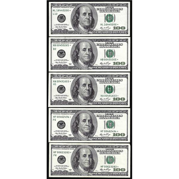 Lot of (5) 2006 $100 Federal Reserve Star Notes