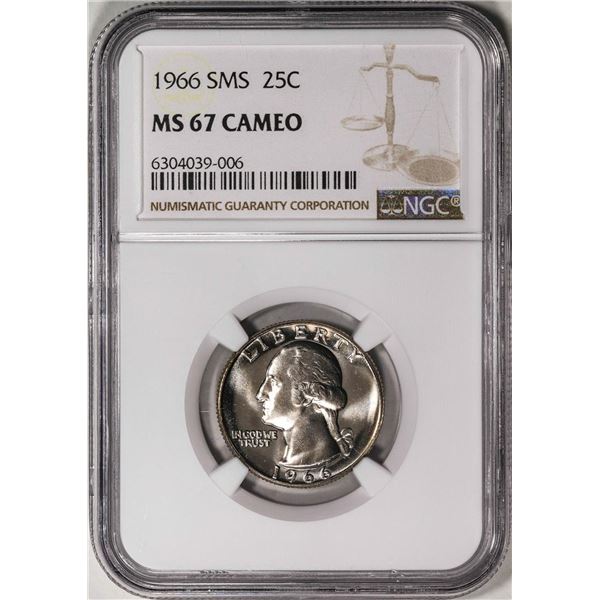 1966 SMS Washington Quarter Coin NGC MS67 Cameo