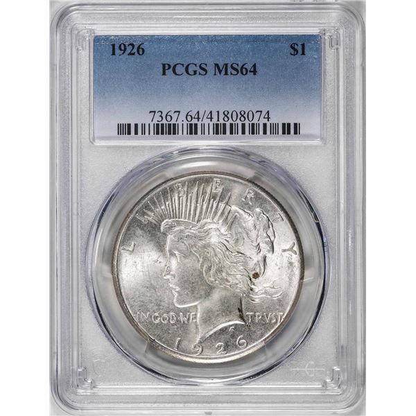 1926 $1 Peace Silver Dollar Coin PCGS MS64