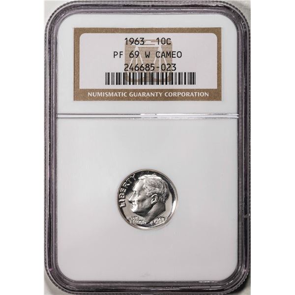 1963 Proof Roosevelt Dime Coin PCGS PF69 Cameo
