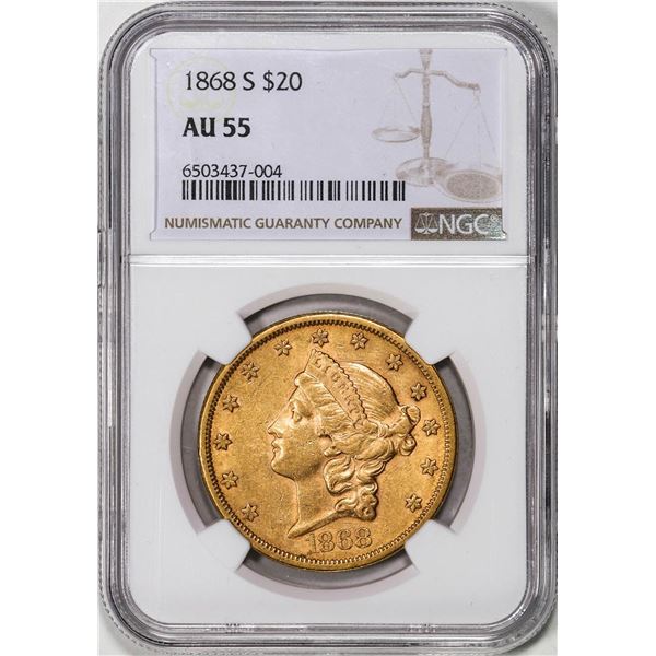 1868 $20 Liberty Head Double Eagle Gold Coin NGC AU55