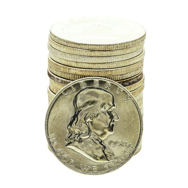 Roll of (20) Brilliant Uncirculated 1958-D Franklin Half Dollar Coins