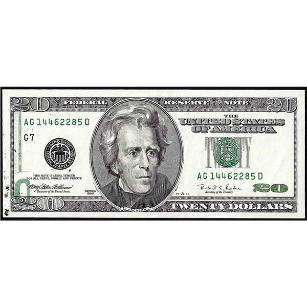 1996 $20 Federal Reserve Note Partial Offset Error