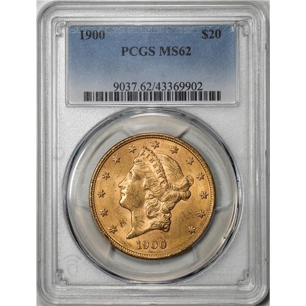 1900 $20 Liberty Head Double Eagle Gold Coin PCGS MS62