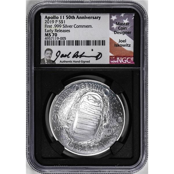 2019-P $1 Apollo 11 Commemorative Silver Dollar Coin NGC MS70 ER Iskowitz Signature