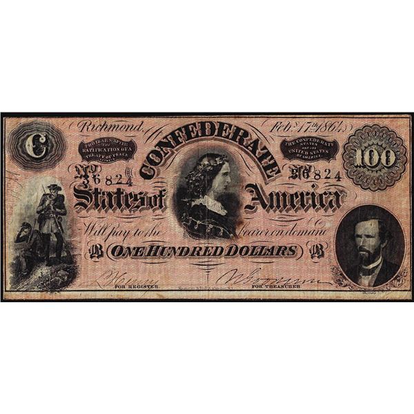 1864 $100 Confederate States of America Note