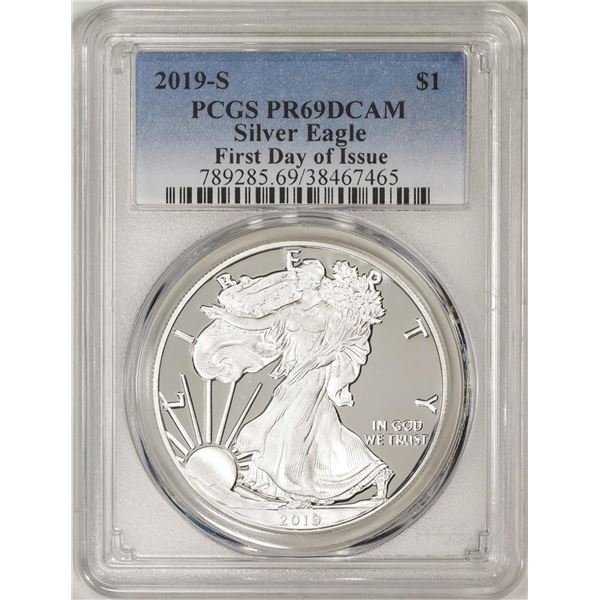 2019-S $1 American Silver Eagle Coin PCGS PR69DCAM First Date Of Issue