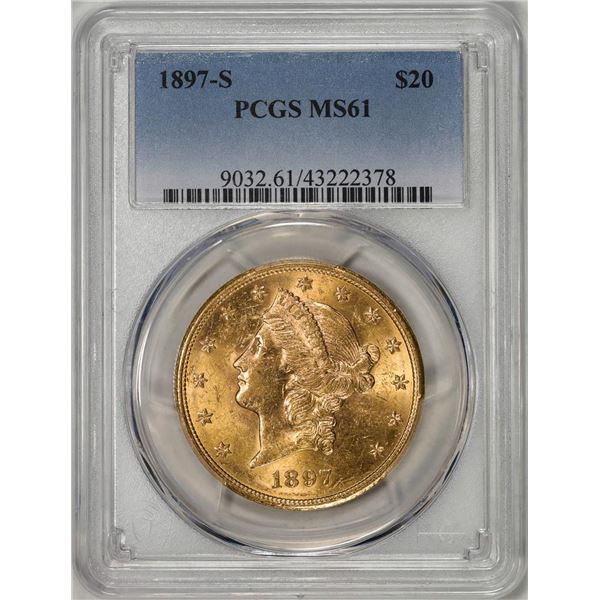1897-S $20 Liberty Head Double Eagle Gold Coin PCGS MS61