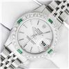 Rolex Ladies Stainless Steel Silver Index Emerald and Diamond Datejust Wristwatch