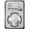 Image 1 : 1891 $1 Morgan Silver Dollar Coin NGC MS63