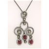 Image 1 : 18k Black Gold 4.39 ctw Rose Diamond & Blood Ruby Edwardian Style Necklace Penda