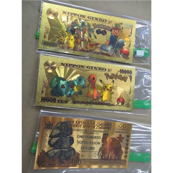 3 NOVELTY GOLD FOIL BILLS