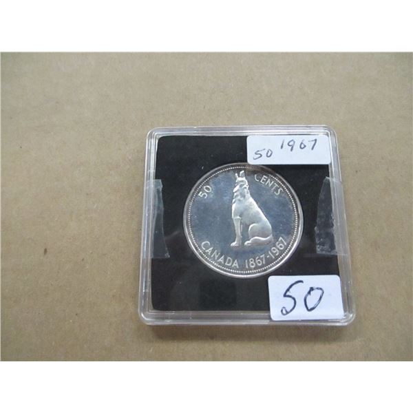 1967 WOLF SILVER FIFTY CENT COIN