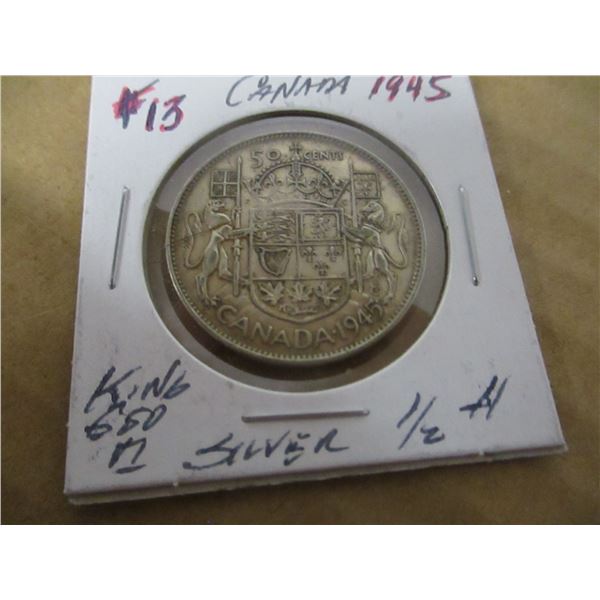 1945 CANADA KING GEORGE VI SILVER HALF DOLLAR