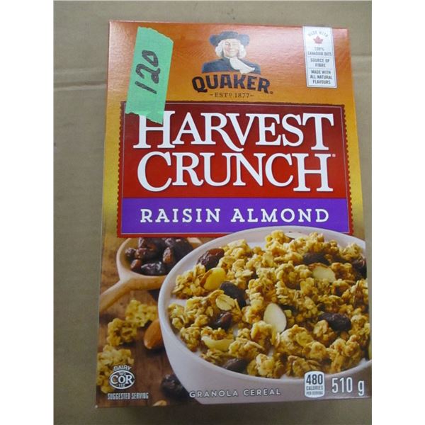 SHELF PULLS (AS IS):  QUAKER RAISIN & ALMOND CEREAL (510 G) - PER BOX
