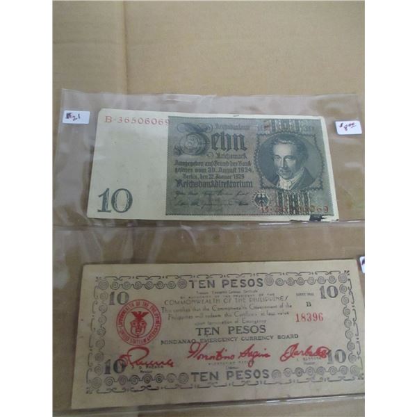 1912 GERMANY, 1941 PHILIPINE 10 PESOS BANK NOTE