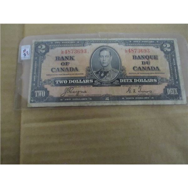1937 BANK OF CANADA KING GEORGE VI $2 BILL