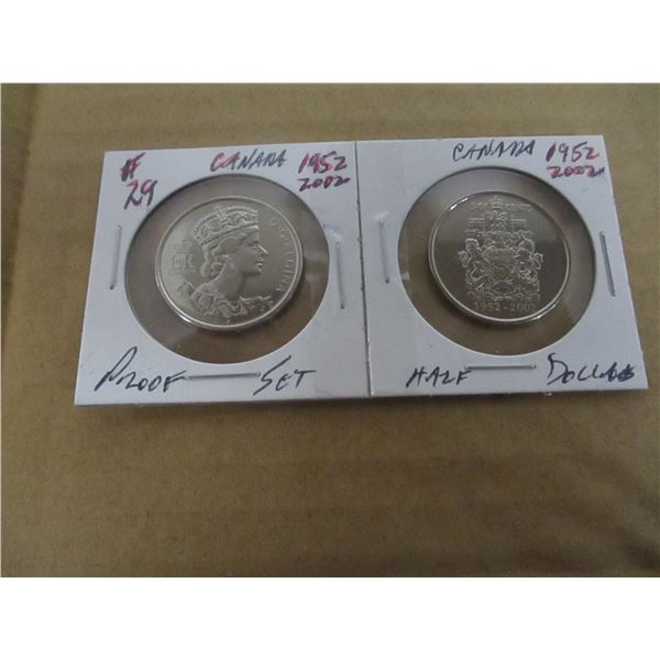 1952 - 2002 PROOF SET OF CANADA HALF DOLLARS