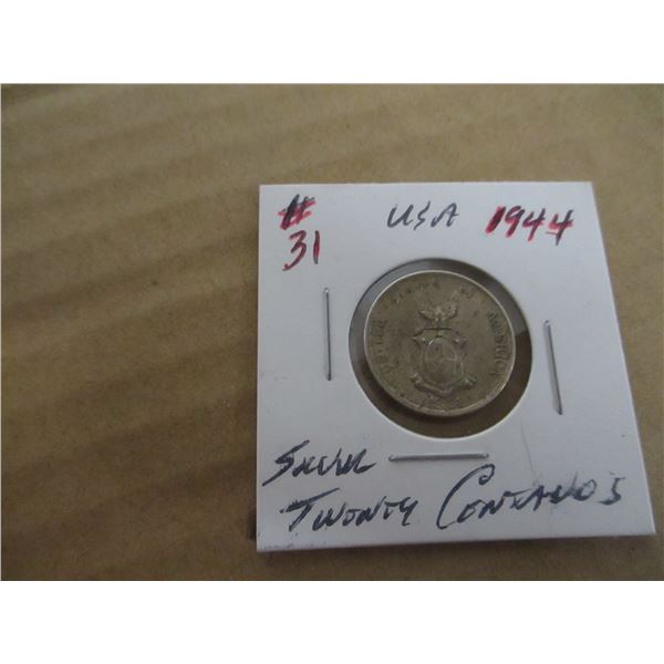 1944 SILVER USA TWNTY CENTAVOS