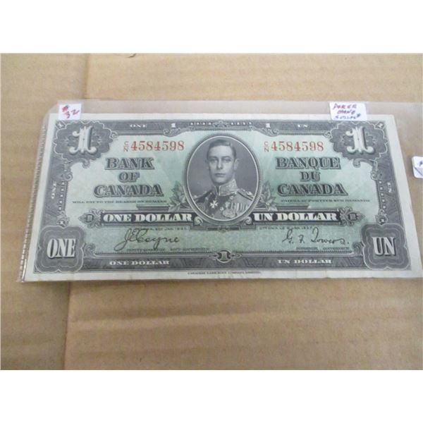 1937 BANK OF CANADA KING GEORGE VI DOLLAR BILL (POKER AND SERIAL NUMBER - 5'S & 8'S)