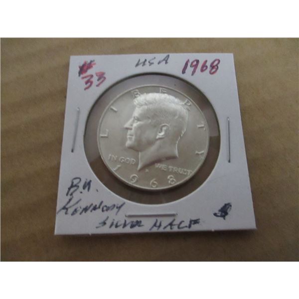 1968 BU USA KENNEDY SILVER HALF DOLLAR