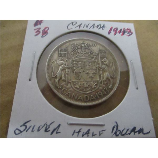 1943 CANADA KING GEORGE VI SILVER HALF DOLLAR