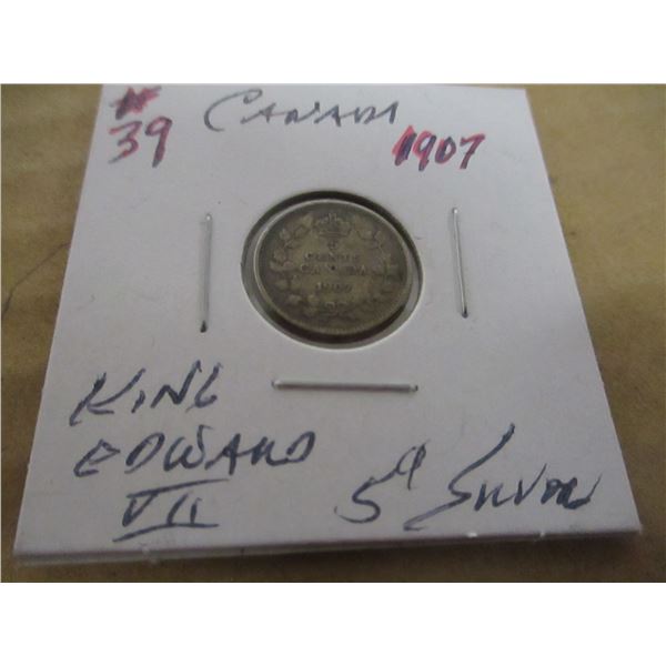 1907 CANADA KING EDWARD VII SILVER FIVE CENT