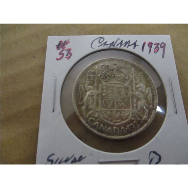 1939 CANADA KING GEORGE VI SILVER HALF DOLLAR