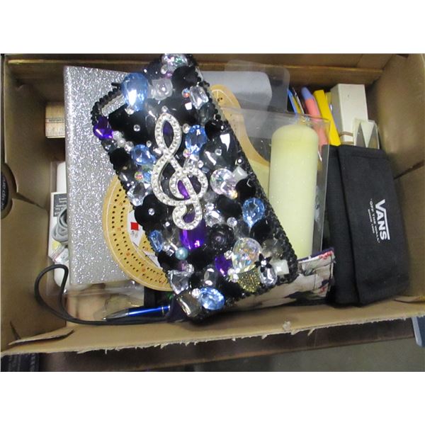 BOX C/W OFFICE SUPPLIES, ETC
