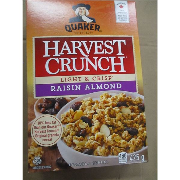 SHELF PULLS (AS IS):  QUAKER HARVEST CRUNCH LIGHT & CRISP RAISIN & ALMOND CEREAL (425G) - PER BOX