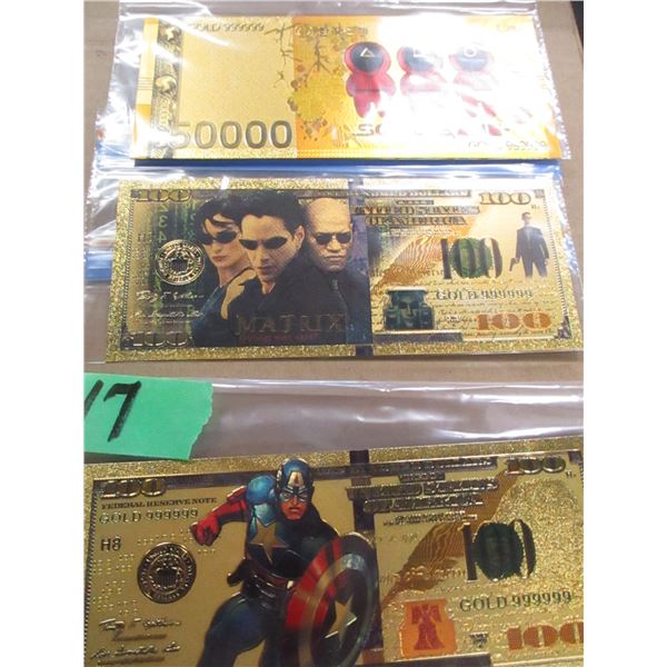 COLLECTIBLE:  3 GOLD FOIL BILLS