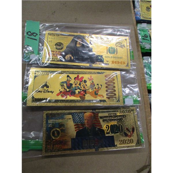 COLLECTIBLE:  3 GOLD FOIL BILLS