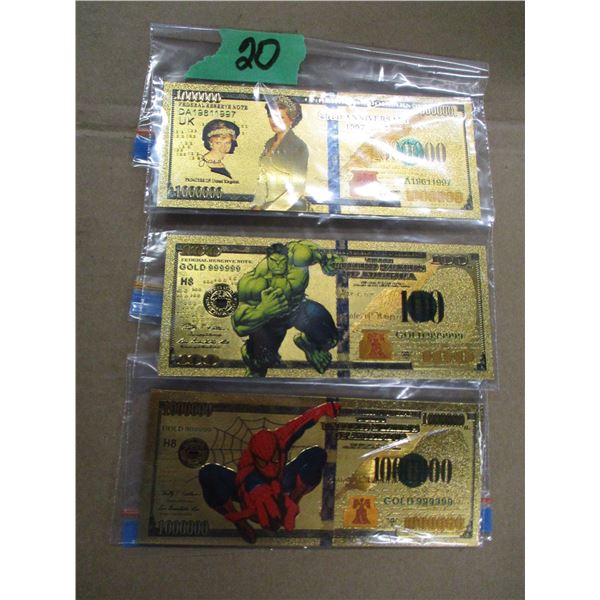 COLLECTIBLE:  3 GOLD FOIL BILLS