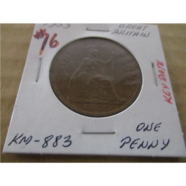 1953 CH UNCIRCULATED KEY DATE GREAT BRITAIN LARGE PENNY