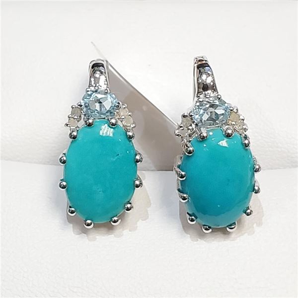 Silver Turquoise Earrings (~Size 0) (~length 0 inches), Suggested Retail Value $300