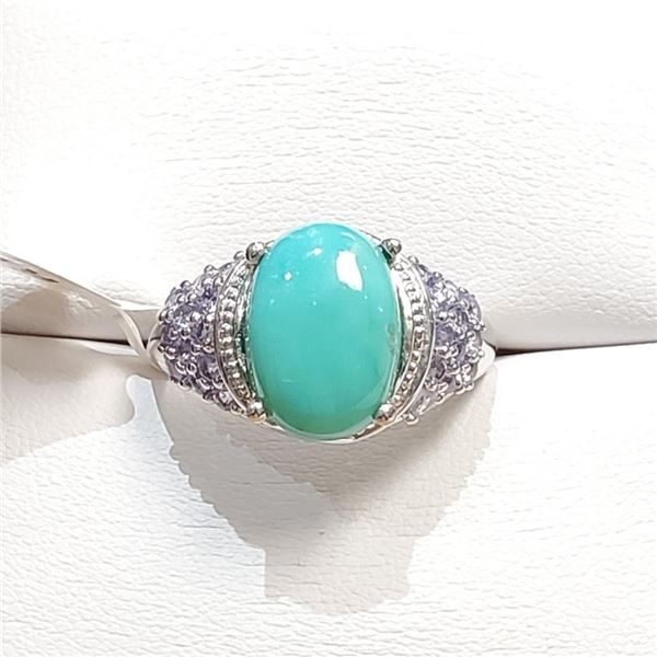 Silver Turquoise Ring (~Size 0) (~length 0 inches), Suggested Retail Value $200