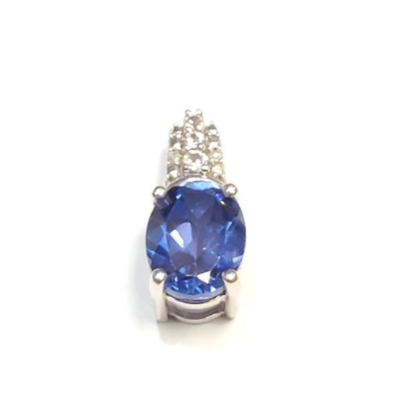 Silver Synthetic Sapphire Pendant (~Size 0) (~length 0 inches), Suggested Retail Value $100