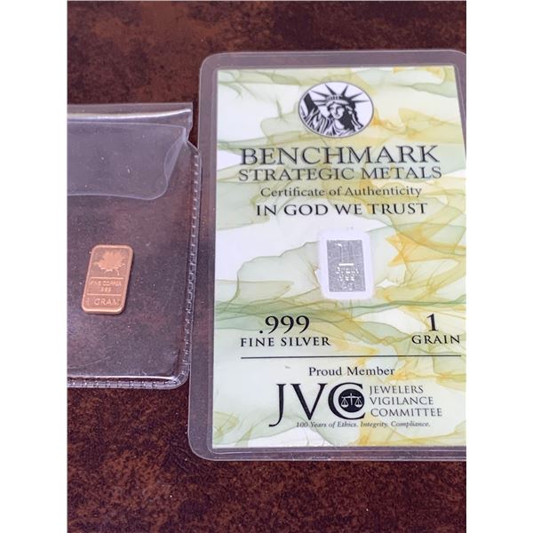 Bullion Pack with 1 gram copper and 1 Grain .999 Silver