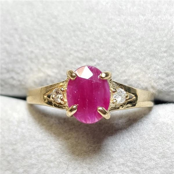 10K Yellow Gold 1.25 carat Oval Cut Ruby & Diamond Ring size 7.5 , Made in Canada -Appraised Value $