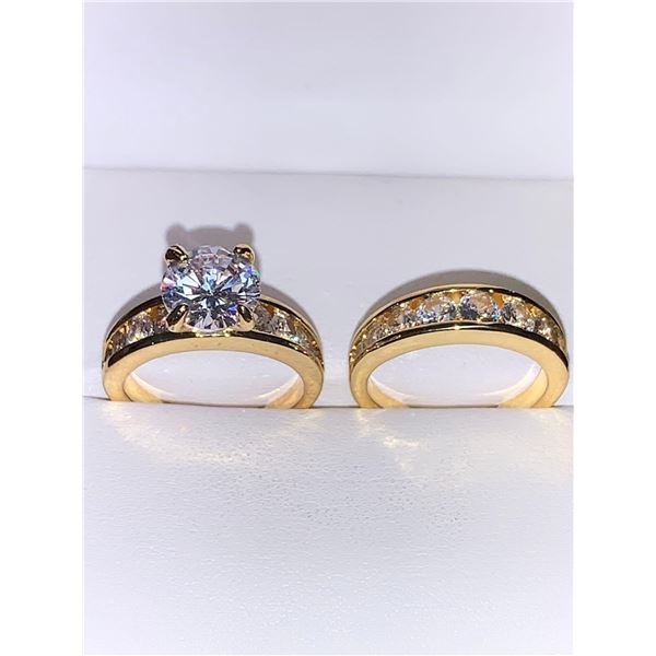 Double Bezel Set 1.0 Carat Solitaire Engagement & Wedding Band Set