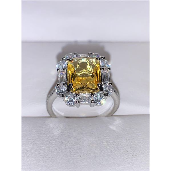 Silver .925 Ladies Cluster 2.4 Carat Emerald Cut Yellow Topaz ring