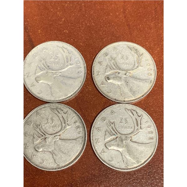 Vintage Canada King George VI Sequential Set of Silver Quarters 1949-1952