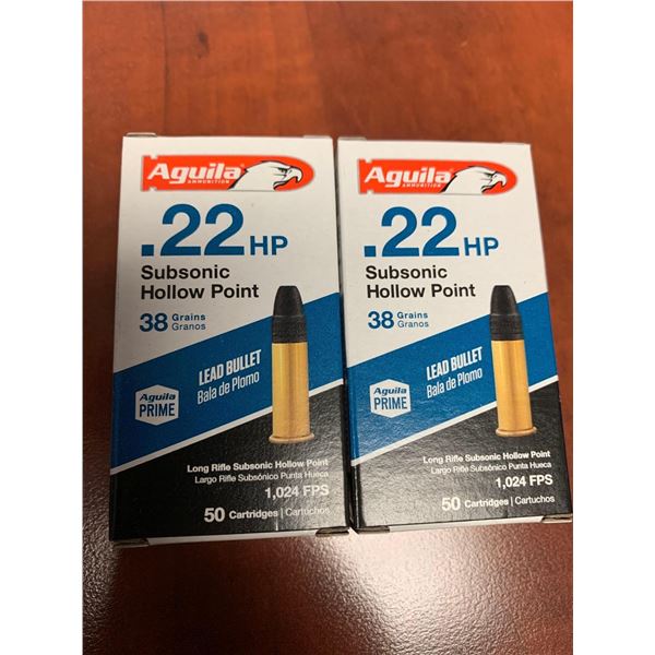 Aguilla Subsonic Hollow Point .22 Ammo - Lot of 2 Boxes