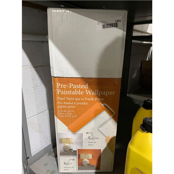 Pre-Pasted Paintable Wallpaper 21"Wx33'L Covers 57.75 Sq Ft