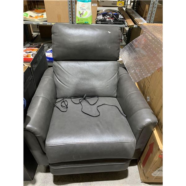 Electric Grey Leatherette Recliner Chair with Hidden Arm Rest Cup Holders