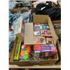 Image 1 : BOX OF ASSORTED KIDS TOYS INCLUDING PLAY-DOH SLIM, CRAYOLA MAGIC SCREEN CREATOR, PATCHES, AND BOOKS