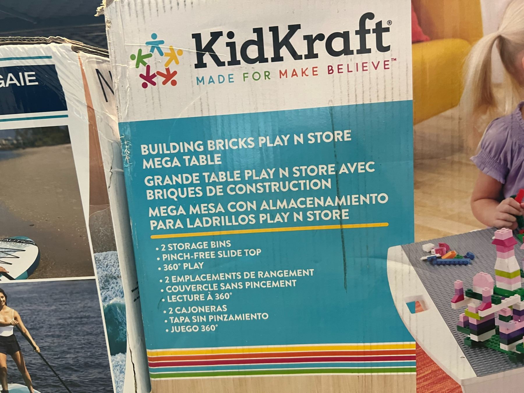 KIDKRAFT BUILDING BRICK PLAY'N'STORE MEGA TABLE WITH 2 STORAGE BINS