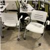 Image 2 : STACK OF 6 GRAZIE WHITE PLASTIC METAL FRAMED MOBILE STACKING CHAIRS