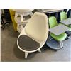 Image 2 : PAIR OF WHITE PLASTIC GREY / WHITE PADDED SWIVEL DESIGNER EGG CHAIRS