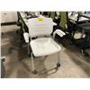 Image 1 : PAIR OF GRAZIE WHITE PLASTIC METAL FRAMED MOBILE STACKING CHAIRS